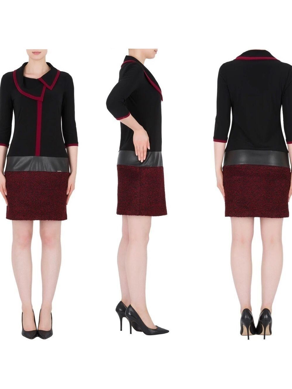 Joseph Ribkoff Black-Red-Cranberry faux leather Tunic-Dress Sz 4